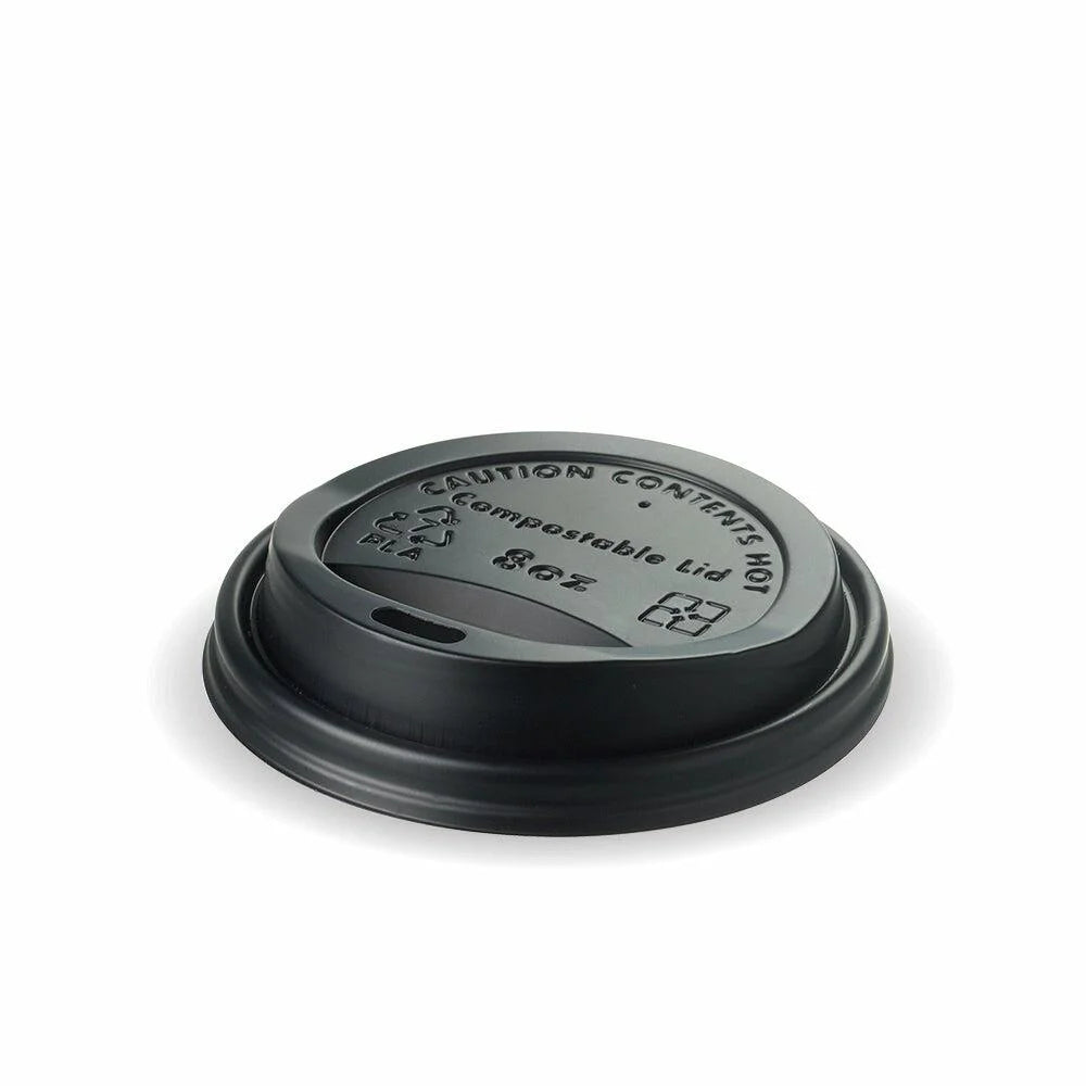 Black Bioplastic Coffee Cup Lids 6/8oz