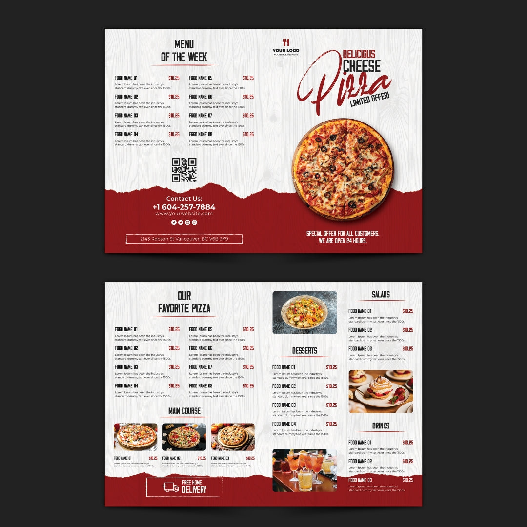 A4 4 page Double Sided Menus - 250gsm Silk (Matt or Gloss Laminate)