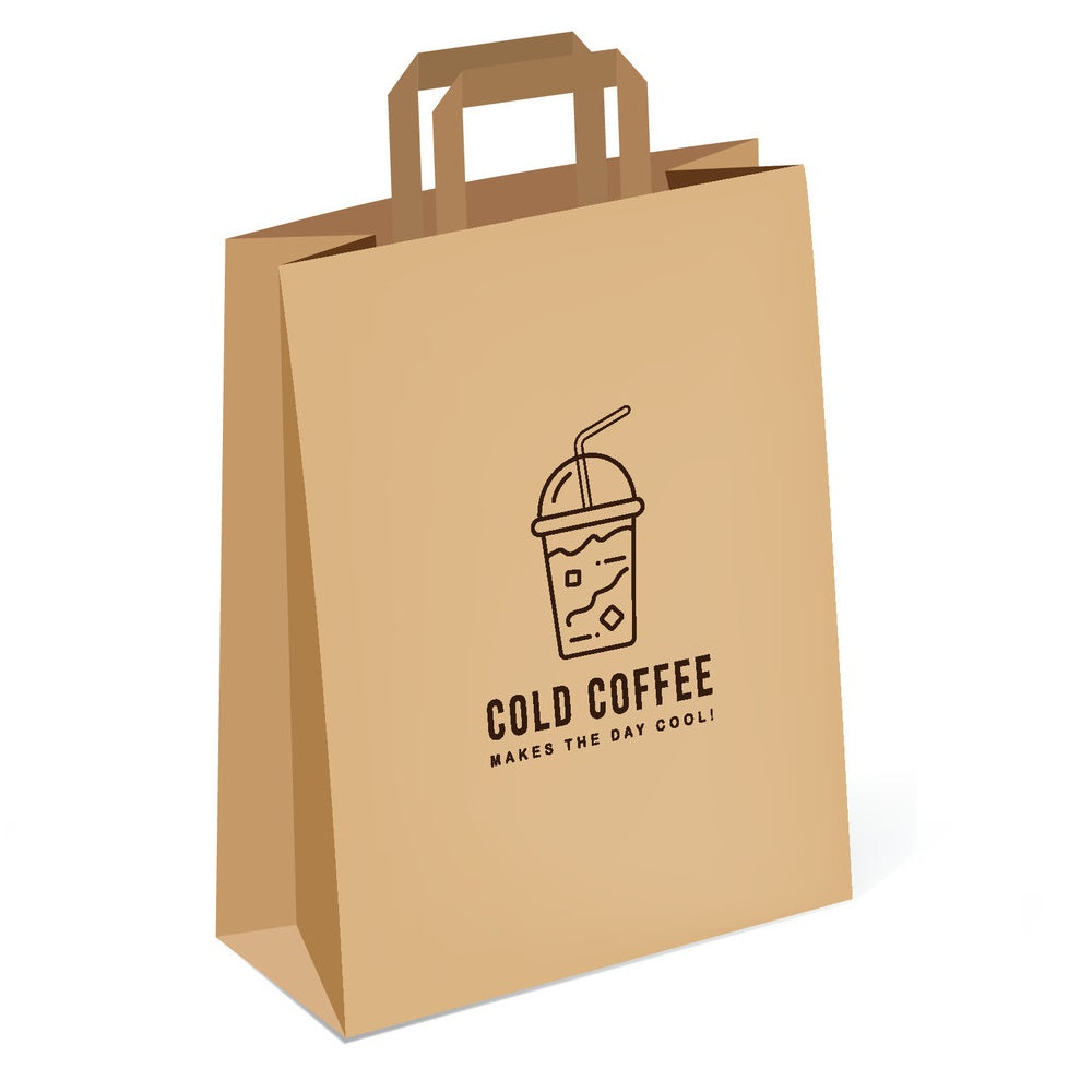 Printed Paper Bag Brown Flat Handle Small