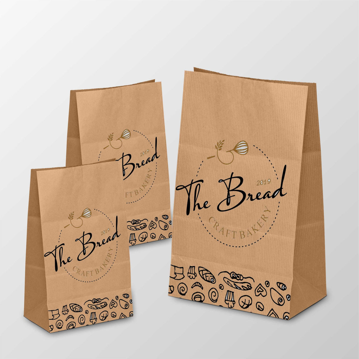 Custom Printed Flat Kraft Bread Paper Bag Small